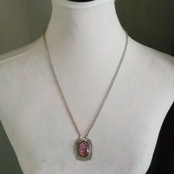 Relisted -Vintage glass dragon breath faux opal Art Deco silver tone bow - Picture 12 of 16